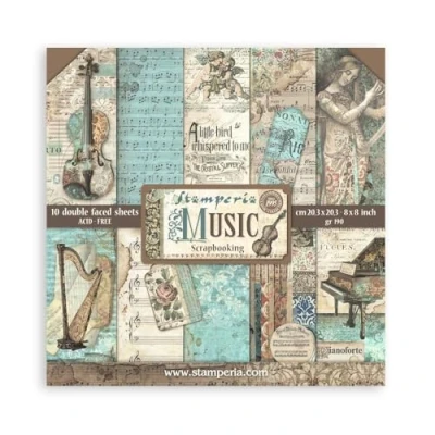 Imagen de Stamperia Scrapbook Paper Pad for Scrapbooks, Albums, Card Making, Bullet Journals, and More, Acid Free, Double Sided, Perfect Hobbies, Crafts, Gifting (Music) (20,3 x 20,3 cm)
