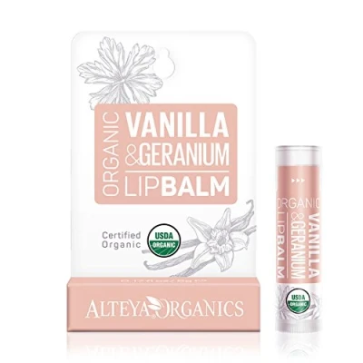 Imagen de Alteya Organic Bálsamo Labial de Vainilla y Geranio 4.5 gr USDA Certificado Orgánico Puro Bio Producto Natural para Cuidado Basado en Aceites Esenciales Hidratantes Mantequillas Nutritivas