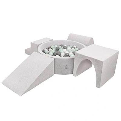 Imagen de KiddyMoon Parque Infantil De Espuma con Rodondo Piscina Bolas (300 Bolas) para Niños, Gris Claro: Blanco/Gris/Menta