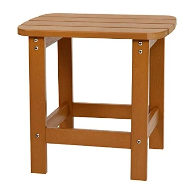 Imagen de Flash Furniture Charlestown Mesa Auxiliar Adirondack de Madera poliresina para Todo Tipo Clima Grado Comercial, Poliestireno, Teca, Set of 1