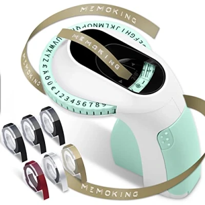 Imagen de Memoking Rotuladora de Estampación con 6 Cintas Etiquetas, E975 3D Etiquetadora Manual Diseño Pequeño, Ergonómico, Relieve para el Hogar, la Oficina, Cocina, Escuela