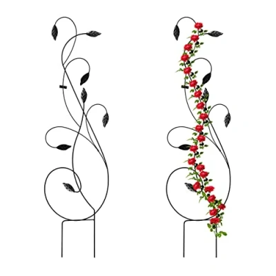 Imagen de Relaxdays Soportes Plantas Metálicos, Set de 2, con Estacas para Enterrar, Celosías Trepadoras, 144 x 39 cm, Negro