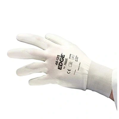 Imagen de Ansell Edge 48 125 Guantes de trabajo para hombres y mujeres, un guante multiusos bricolaje, aplicaciones industriales mecánicas, color blanco, tamaño 9 (12 pares)