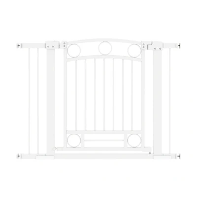 Imagen de PawHut Barrera para Perros Puerta con Ancho Ajustable 76 104 cm de Seguridad Altura 2 Extensiones Escaleras y Puertas Blanco