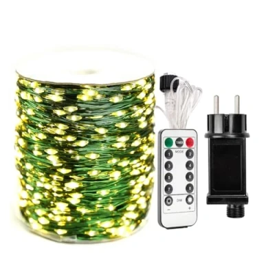 Imagen de RESNICE cadena de luces LED para exteriores 30m, resistente al agua, 300 color blanco cálido, hadas, enchufe con 8 modos remotos sala estar, árbol Navidad