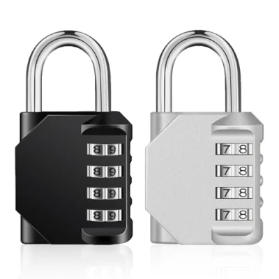 Imagen de ZHEGE Candado Taquilla Combinacion, Combinacion Exterior para Puertas de Vallas, Cobertizos, Cerca, Cerrojo, 4 Digitos Gimnasio (2 Piezas, Negro y Plateado)
