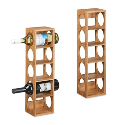 Imagen de Relaxdays Botellero Vino Bambú, Pack de 2, Estantería 5 Botellas, 53 x 14 12 cm, Vertical,de Pie, para Cocina, Natural