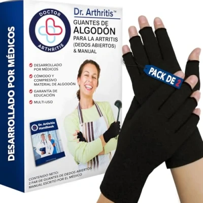 Imagen de Guantes de Compresión Desarrollados por Médicos Muñequeras Túnel Carpiano Sin Dedos, Alivio Síntomas Artritis y Raynaud Incluye Manual Sanitario [Talla XS, 1 Par]