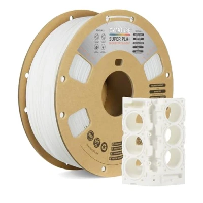 Imagen de OVERTURE Super PLA+ Filamento de 1,75 mm, Dureza Mejorada PLA Plus, Carrete Cartón, 1kg (2.2lbs), Precisión Dimensional +/ 0.02 mm(Blanco)