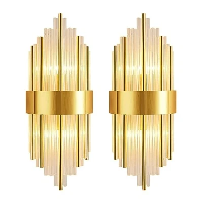 Imagen de FROIDEXG Aplique De Pared Cristal Moderno 2 Luces E14 Lámpara LED Acero Inoxidable Para Sala Estar Comedor Dormitorio Estudio 1 Paquete / Paquetes
