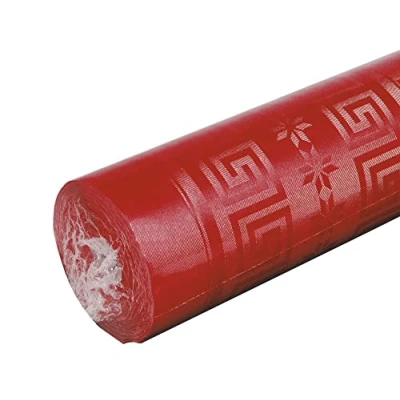 Imagen de Pro Nappe Ref R485021I Mantel de Papel Damasco desechable en Rollo 50 M Largo X 1,20 Ancho Color Rojo con Estampado Universal Chic y clásico