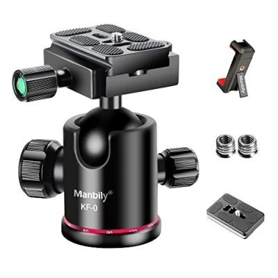 Imagen de Rótula de Trípode Manbily, Cabeza Bola para Trípode, Cámara SLR, réflex, Monopié, rotación 360 alluminio, con Placa liberación rápida, indicador Nivel, Carga máxima 8kg (KF 0)