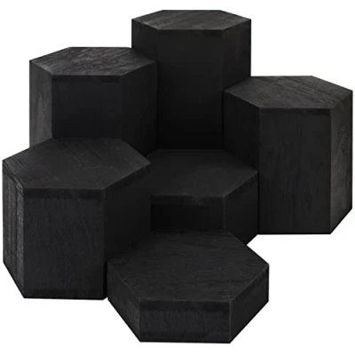Imagen de BELLE VOUS Pack de 6 Peanas Para Figuras Madera Negra Hexagonal Expositor Coleccionables Soporte Perfumes, Joyas, Postres, Cupcakes Usar en Tiendas