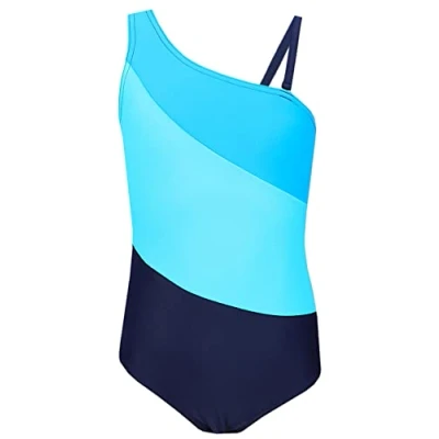 Imagen de Aquarti Bañador de Baño Deportivo Una Pieza para Niñas Tira, 032C Azul Oscuro/Azul/Turquesa, 158