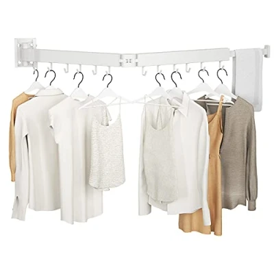 Imagen de Kelisiting Tendedero retráctil para Ropa, 2 Pliegues, Color Blanco, Ahorro de Espacio, Plegable, Duradero, lavandería, balcón, baño, Patio, Dormitorio, apartamento