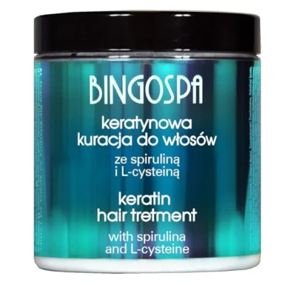 Imagen de Tratamiento de queratina para cabello quebradizo, dañado y puntas abiertas con espirulina L cisteina 250 g BINGOSPA