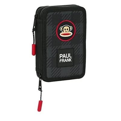 Imagen de Safta PAUL FRANK Campers Estuche Escolar Niño, con Colores, 28 Útiles Incluidos, Ideal para Niños de 5 a 14 Años, Cómodo y Versátil, Calidad Resistencia, 12.5x4x19.5 cm, Color Negro