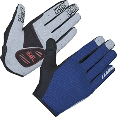 Imagen de GripGrab Shark Verano Acolchado DoctorGel 4mm Bicicleta MTB Gravel Guantes Largos Ciclismo, Adultos Unisex, Azul Marino, L
