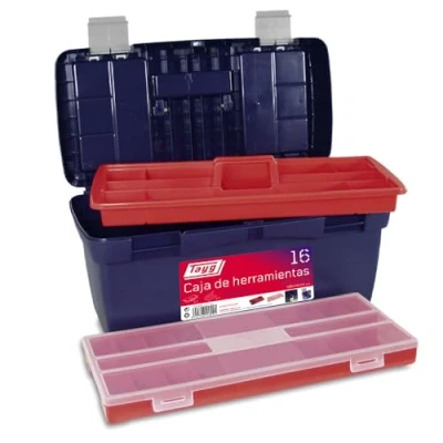 Imagen de Tayg Caja Herramientas 16, Bandeja Doble Capacidad, Cierres Metálicos, de Polipropileno, Soporta hasta 120 kg, Medidas 500 x 258 255 mm, Azul/Rojo
