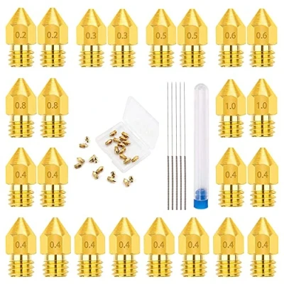 Imagen de MMOBIEL boquillas para impresora de latón 24 Piezas 0.2/0.3/0.4/0.5/0.6/0.8/1.0 mm MK8 3D compatible con Creality Ender 3 Series, Serie 5, CR 10/10S, Makerbot, Anet A8 Incl. Agujas limpieza