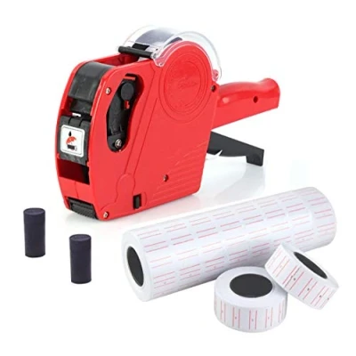 Imagen de JZK Etiquetadora pistola de precios 1 línea 8 caracteres al por menor kit con 10 rollos etiqueta y 2 cartuchos tinta, rojo