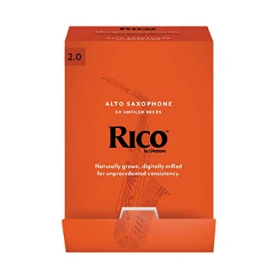 Imagen de D&#039;Addario Woodwinds Rico alto Sax Reeds Cañas para saxofón hechos a mano principiantes, estudiantes, educadores Fuerza 2.0, 50 Pack