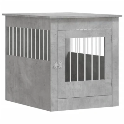 Imagen de vidaXL Jaula para Perros, Perrera con Ventilación Cerradura, Caseta Refugio Mascotas, Mesita Auxiliar, Madera de Ingeniería Gris Hormigón