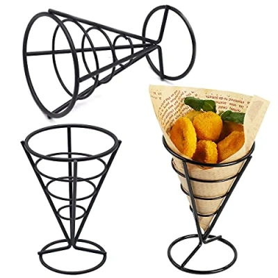 Imagen de Jicyor Soporte de Papas fritas, Acero Inoxidable Forma cónica Patatas Fritas 3 piezas duradero Titular para familias restaurantes cafeterías Bares Bodas Fiestas