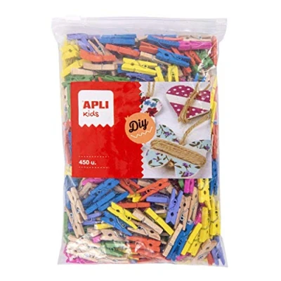 Imagen de APLI Kids 17449 Mini pinzas de madera para manualidades colores surtidos 450 u. formato MAXI