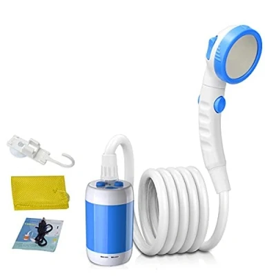 Imagen de Laserbeak ducha portátil para acampada, de viaje, eléctrica al aire libre, 5000 mAh, recargable con batería, personal en interiores o exteriores (azul)
