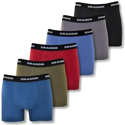 Imagen de DON ALGODON Pack 6 Boxers Hombre Suaves, Transpirables y Resistentes (FR/ES, Letras, S, Regular, Marino/Verde/Granate/Negro/Azul/Gris)