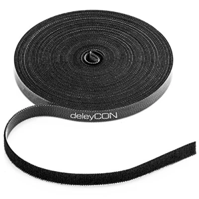 Imagen de deleyCON Rollo de cable velcro con amplia gestión cables 10 meters Negro
