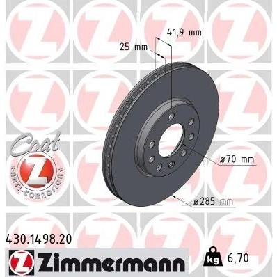 Imagen de ZIMMERMANN COAT Z 430.1498.20 Disco de freno 285 25 8/5 5 110 ventilación interna revestido altamente carbonizado OPEL: Vectra C Berlina, CC