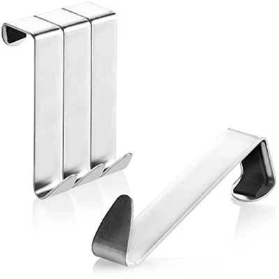 Imagen de com four® 4X Gancho para Puertas de Acero Inoxidable Ganchos Ropa Exterior Puerta Colgador Armario y Habitación 7,5 cm (04 Piezas Color Plateado Exterior)
