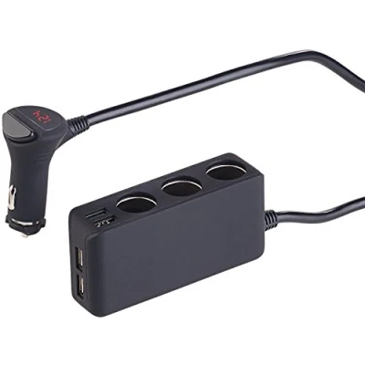 Imagen de revolt Voltímetro: Distribuidor de vehículos con 3 x 12/24 voltios y 4 Toma USB, Pantalla LCD, 120 W (Encendedor 24 V, 12V Vehículo Distribuidor, Posavasos automóvil)