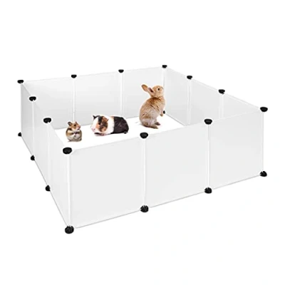Imagen de Relaxdays Parque Mascotas Ampliable para Conejos, Cobayas y Cachorros, Metal Plástico, Blanco, 47 x 110 cm