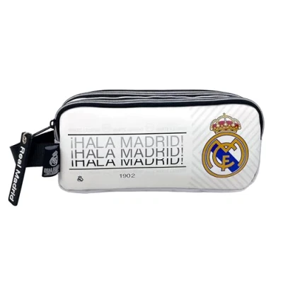 Imagen de CyP Brands Real Madrid, Estuche, Portatodo Triple, Material Escolar, Color Blanco, Producto Oficial