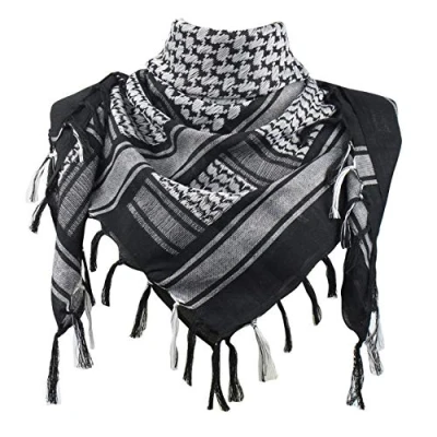 Imagen de Explore Land Pañuelo palestino/shemagh militar para el desierto, 100 % algodón negro blanco y 110 x 105 cm