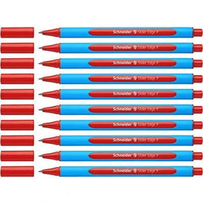 Imagen de Schneider Slider Edge 152002 Bolígrafo de punta redonda (10 unidades, incluye capuchón, tinta roja), color cian y rojo