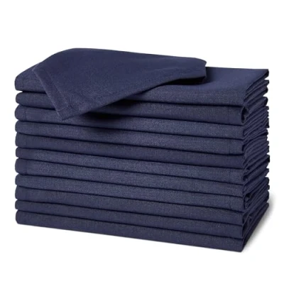 Imagen de Amazon Basics Servilletas de Tela, Repelentes a Manchas, Lavables y Reutilizables, 12 Unidades, 43 x cm, Azul