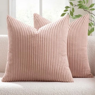 Imagen de MIULEE Funda Cojines para Sofá de Almohada Corduroy Súper Suave Cojin Pana a Rayas Decoración Moderna Silla Cama Sala Estar Dormitorio 45x45 cm 2 Piezas Rosa