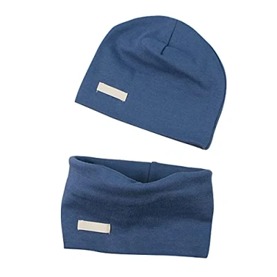 Imagen de LACOFIA Conjunto de Sombrero y Bufanda Cuello para bebé ninos Ninas Gorro algodón Recien Nacido Sombreros Punto pañuelos Infantiles Azul 0 6 Meses