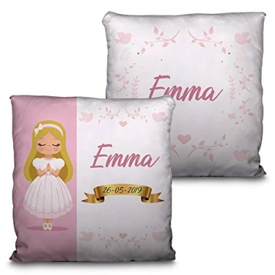 Imagen de LolaPix Cojín comunión niña. Regalos Personalizados con Nombre y Texto. Personalizado. Varios diseños. NIÑA Rubia