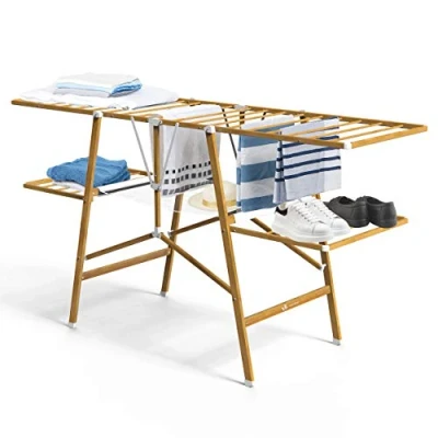 Imagen de VOUNOT Tendedero de Ropa Plegable, para Interior, 20 m Espacio Tendido, Acero Inoxidable, Imitación Apariencia Madera