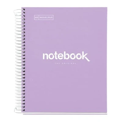 Imagen de Miquelrius Cuaderno A5 Notebook Emotions, 120 Hojas de 90 g/m², Rayado Horizontal 7 mm, 5 Franjas Colores, Espiral Microperforado, Rayado, Tapa Extra Rígida, 2 Taladros, Lavanda