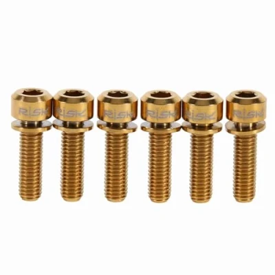 Imagen de Demeras Tornillos de vástago Bicicleta Tornillo con Arandelas para MTB 6 Piezas Aleación Titanio M5 x 18 mm(Dorado)