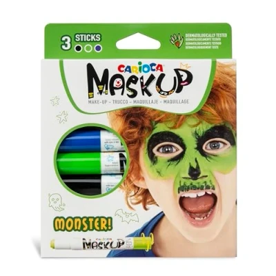 Imagen de Carioca Mask Up Monsters, Kit de Pintura Facial para Niños y Niñas, Barras Maquillaje Ideal Navidad, Halloween, Carnaval Fiestas 3 Colores 2 Tutoriales Dermatológicamente Testado
