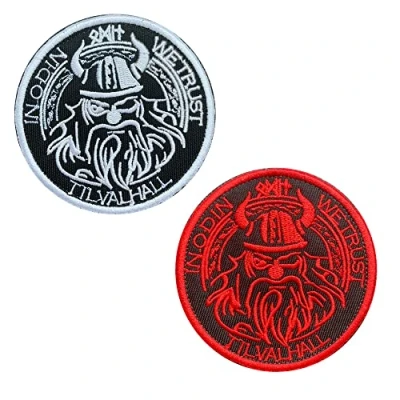 Imagen de 2 Piezas Piratas Vikingos Nórdicos Dios Vikingo Símbolo Insignia Bordado Aplicaciones Parche Compatible con Velcro para Mochilas, Ropa, Chalecos, Chaquetas,Recogida de Parches