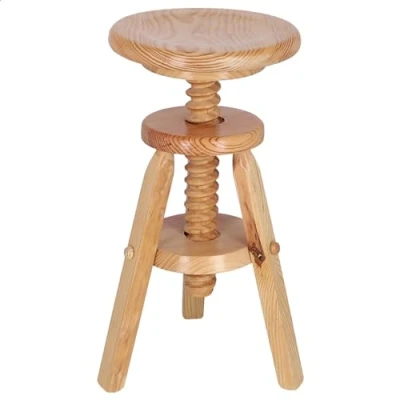 Imagen de WELL HOME Taburete giratorio redondo en madera, acabado barniz, 29x29x64 cm