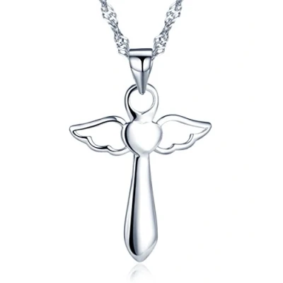 Imagen de Infinite U Collar de Plata ley 925 con colgante crucifijo alas ángel, cadena 45 cm (con bolsa regalo), esterlina